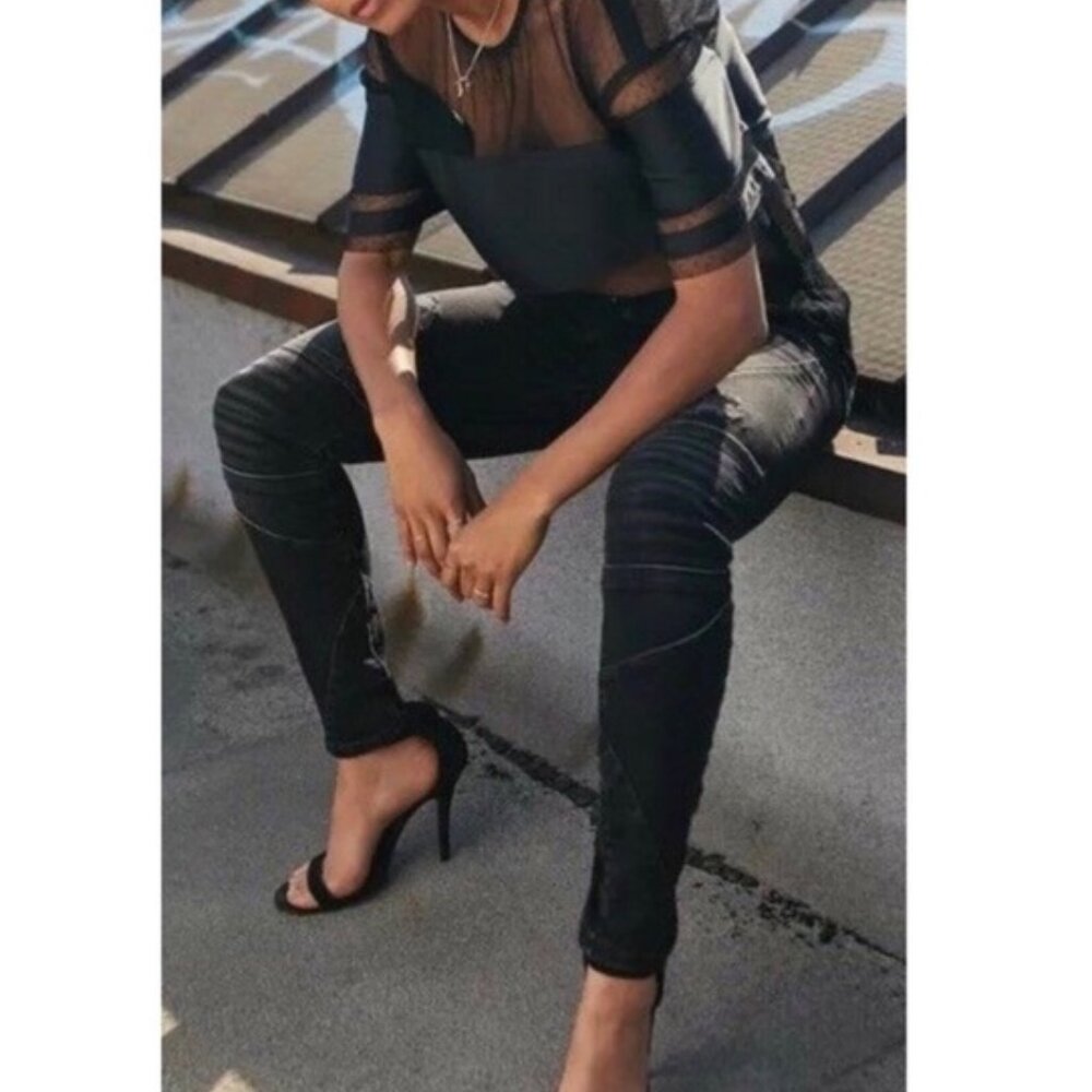 True Religion Jeans Halle Mid Rise Super Skinny Biker Moto Womens 24